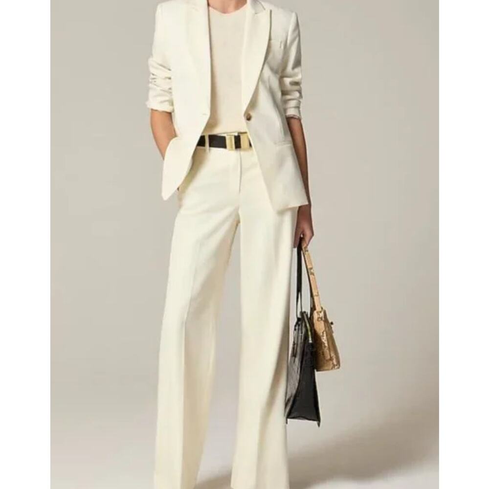 J. Crew Carolina Trousers in Italian Wool-Blend Twill Ivory Wide-Leg Size 4
